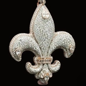 Colgante de Lujo Flor de Lis de Oro de 18K con Moissanita y Engaste Pavé, Dijes de Flor, Joyería para Uso Diario, Colgante Hip Hop Iced Out - Product Image 1