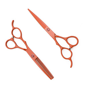 Juego de Tijeras Profesionales para Adelgazar el Cabello, Hoja de Acero Inoxidable, Mango de Plástico, para Diestros, Mango Largo, Color Naranja, Paquete Personalizado - Product Image 2