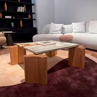 Table d'appoint en marbre de luxe italien, plateau en marbre naturel, cadre en bois, table basse carrée pour salon