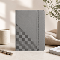 Carnet en cuir vegan gris ardoise LABON avec gaufrage géométrique et languette verticale en cuir, journal professionnel à pages vierges