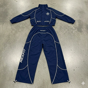 Survêtement de jogging réfléchissant en polyester et coton Rexfit OEM avec logo personnalisé, impression pour hommes, deux pièces, fermeture éclair, coupe-vent pour hommes - Product Image 3