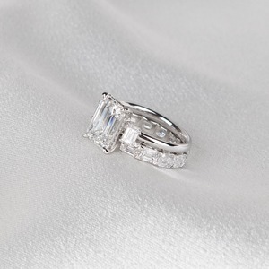 3ct Emerald-Cut Lab Grown Diamond Engagement & Wedding <b>Ring</b> <b>Set</b> 14K Solid <b>Gold</b> IGI Certified VS+ Clarity D-F Color - Product Image 4