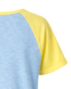 T-shirt pour femme bleu ciel et jaune, manches courtes, col Henley, tee-shirt raglan en coton doux, décontracté, respirant, confortable, pour l'été et le quotidien - Product Image 6