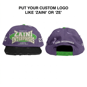 260 GSM Premium Cotton Mesh Waterproof Distressed 5-Panel <b>Purple</b> Black Tucker <b>Hat</b> Flat Bill Custom Embroidered Logo Cap Unisex - Product Image 1