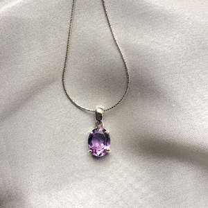 Pendentif ovale en argent avec améthyste véritable, pierre de naissance de février, bijou élégant fait main, cadeau pour femme, collier - Product Image 3