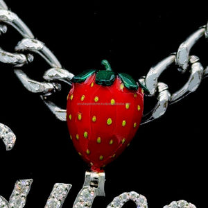 Collar con colgante de inicial de plata cursiva, fianza de fresa, esmalte rojo, joyería de Hip Hop para mujer, Diamante chapado en oro para fiestas - Product Image 6