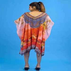 Women Printed Kaftan Dress Loose Fit Beach Wear Summer Tunic Short Dress | Boho Style Casual Resort Wear | India Export Quality - Product Image 2