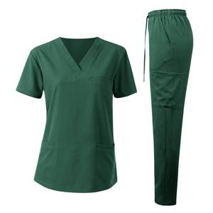 Blusa Médica Negra con Cuello en V y Bolsillos para Mujer, Uniformes de Hospital, Manga Corta, Tejido de Poliéster - Product Image 6
