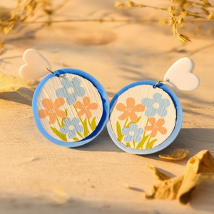 Orecchini con disegno floreale, montatura rotonda blu con ciondolo a cuore, per donna, gioielli alla moda, 12 pezzi - Product Image 2