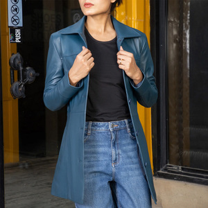 Trending Women High Quality Breathable Winter Long Leather Coats & Jackets with Genuine Leather Lambskin Long Sleeves - Product Image 3