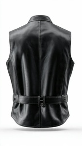 เสื้อกั๊กหนังผู้ชายคอวีติดกระดุมแถวเดียว - Product Image 4