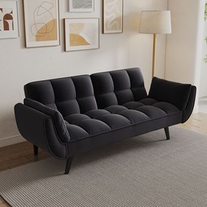 57\" Black Sofa Bed with Soft Two Armrests and Comfortable Throw <b>Pillow</b> for <b>Small</b> Apartment Bedrooms - Product Image 1