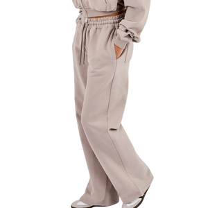 Womens Cropped Full Zip Hooded Tracksuit <b>Set</b> Wide Trousers Drawstring Waist Relaxed <b>Two</b> <b>Piece</b> Casual <b>Lounge</b> Travel Street Outfit - Product Image 5