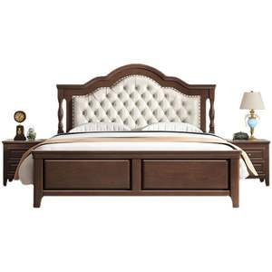 โครงเตียงไม้สักคลาสสิกพร้อมหัวเตียงหุ้มเบาะและที่เก็บของ - Product Image 1