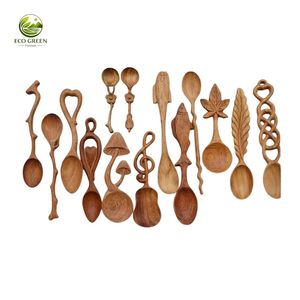Cuillère de service en bois à long manche, design Wabi Sabi, écologique, conçue pour les amoureux de la nature, jeu sensoriel Montessori. - Product Image 5