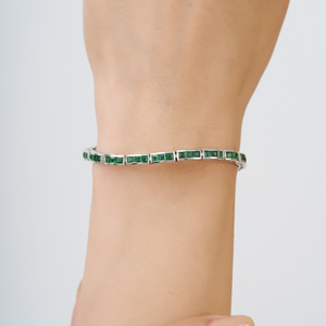 Custom 925 Sterling Silver 100% Authentic Princess Cut <b>Emerald</b> Gemstone Channel Setting Sleek Tennis Bracelet Fine Jewelry - Product Image 4