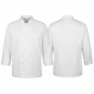 เสื้อเชฟพรีเมียม 240 GSM ผ้าโพลีคอตตอนทวิล แขนสั้น สีดำ-แดงเลือดหมู แผงไหล่ตัดสี ซิลค์สกรีน ยูนิฟอร์ม - Product Image 3