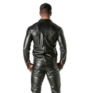 Camisa de manga larga estilo cuero negro para hombre, corte ajustado, estilo fetish, ropa de club, top de moda. - Product Image 6