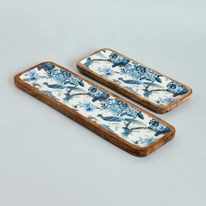 Mango Wooden Printed Rectangular Platter 2Pcs Set Handcrafted Elegant Design Decorative for Home and Restaurant Usage for Sell - Product Image 4