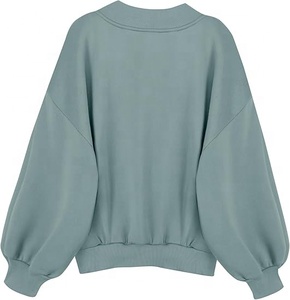 Sudadera de Mujer Oversize de Color Liso con Cuello Redondo, Manga Linterna, Tejido de Algodón, Estilo Transpirable de Longitud Regular para Otoño - Product Image 1