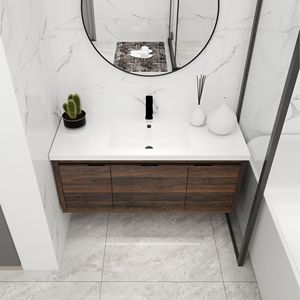 Mobili da Bagno da 48 Pollici con Ante a Chiusura Ammortizzata e Design a Sospensione con Lavabo Integrato - 48x18 - Product Image 4