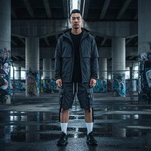 Conjunto de 2 Piezas de Chaqueta Cortavientos y Pantalones Cortos de Diseño Personalizado, con Cierre, de Nailon y Poliéster, Ropa Deportiva Urbana, Conjuntos Cortavientos para Hombre - Product Image 4