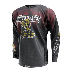Camiseta de Paintball para Hombre, Manga Larga, Cuello en V, Sublimada, Transpirable, Protección UV, Absorbe la Humedad, Ajuste Atlético, Negro Gris - Product Image 5