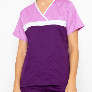 2026 Top Trendy Women's Purple <b>Scrub</b> <b>Set</b> With Pink Sleeves Hospital Uniform Cotton Polyester Woven Fabric - Product Image 5
