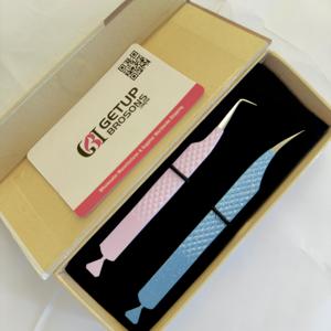 Pince à épiler de précision pour cils, personnalisée, marque privée, bleu/rose, design découpé diamant, pailletée, vente en gros - Product Image 4