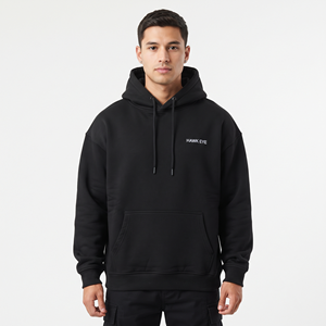 Sweat-shirts tendance, sweat-shirt noir surdimensionné avec grande poche avant et cordon de serrage réglable aux poignets, sweats-shirts personnalisés ODM - Product Image 5