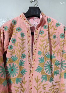 เสื้อแจ็คเก็ตกำมะหยี่หรูหราปักลายดอกไม้สไตล์โบฮีเมียนงานฝีมือศิลปะซูซานีแบบดั้งเดิม เหมาะสำหรับเทศกาลและวันหยุดพักผ่อน - Product Image 6