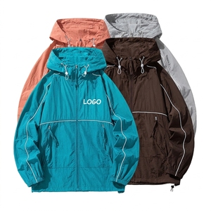 Wholesale Custom Coated Spring Casual Loose Light weight <b>Waterproof</b> Zipper <b>Sunscreen</b> Sports Hooded Jacket for Men - Product Image 4