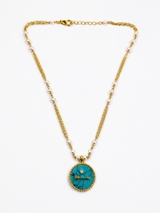 Collar con Colgante Personalizado Chapado en Rodio, Piedra Turquesa, Colgante de Flecha Redonda, Cadena con Cuentas de Perlas de Imitación, Joyería para Mujer, Regalo - Product Image 3