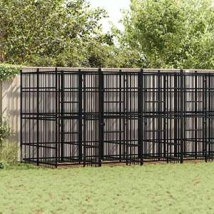 Cage pour chien en acier noir thermolaqué de 12,9 pieds carrés avec serrures - Product Image 1