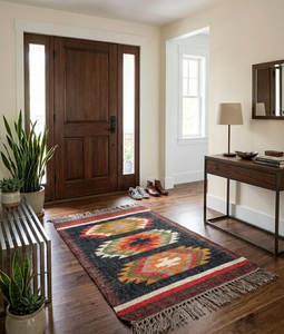 Tassel Accent Handmade Wool Jute Runner <b>Rug</b> Boho <b>Tribal</b> Geometric Carpet Rustic Hallway Entryway Floor Decor for Home - Product Image 3
