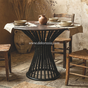 Modern Bamboo Dining <b>Table</b> with Wooden <b>Top</b> Elegant Natural Wood <b>Table</b> Furniture for Stylish Dining Room - Product Image 6