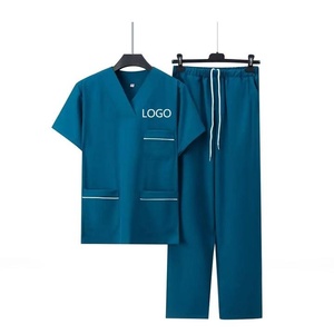 Conjunto de Uniforme Médico Unisex Verde con Cuello en V, Manga Corta, Pantalones de Algodón y Poliéster, Uniformes de Hospital - Product Image 4