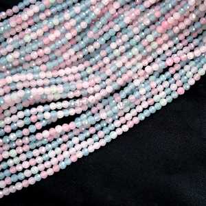 Cuentas redondas facetadas de morganita y aguamarina natural de 2 mm, cuentas multicolor de morganita para la fabricación de joyería, cuentas de morganita rosa auténtica. - Product Image 2