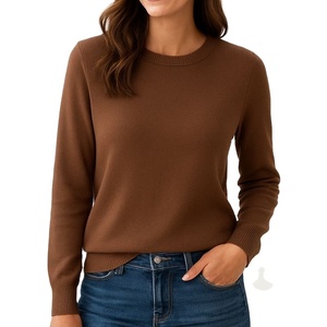 Suéter de Punto Plano Personalizado con Servicio OEM, Calidad Premium, Antiarrugas, Color Sólido Informal, para Mujer, Otoño Invierno, Cuello Redondo - Product Image 3