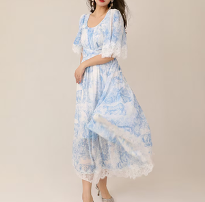 Robe longue en mousseline de soie à fleurs élégante pour femmes - Robes de soirée décontractées printemps-été - Product Image 5