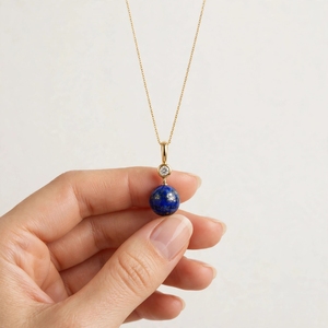 Collier Pendentif Minimaliste Personnalisé en Lapis Lazuli Naturel et Zircon, 16mm, en Laiton Plaqué Or, Argent ou Or Rose, Vente en Gros - Product Image 2