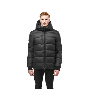 Veste matelassée à capuche noire pour homme, coupe-vent, manteau d'hiver, rembourrage en polyester, fermeture éclair, style décontracté, coupe régulière - Product Image 5