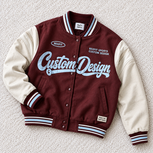 Veste universitaire unisexe en chenille gaufrée OEM avec lettres, col côtelé, monogramme appliqué, manteau streetwear personnalisé - Product Image 3