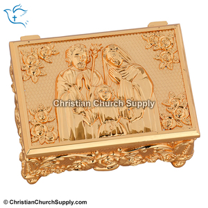 Holy Family Rectangle <b>Box</b> | Decorative Brass Religious <b>Keepsake</b> <b>Box</b> – Export Corporation - Product Image 4