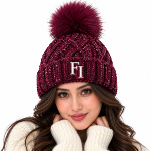 Bonnet d'hiver tricoté pour femme de haute qualité avec pompon coloré, revers côtelé, logo brodé personnalisé, casquette tendance, fournisseur B2B en gros - Product Image 1
