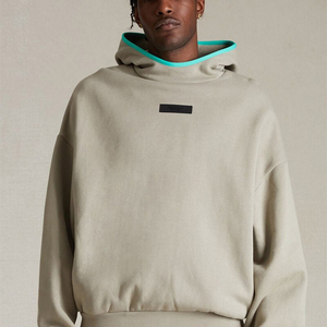 Custom Made Men's Oversized Hooded Sweatshirt Solid Color Cotton French Terry Casual Pullover Front Logo Autumn Wear - Product Image 5