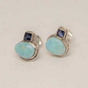 Pendientes de Plata de Ley 925 con Gemas Naturales de Larimar y Lolita en Forma de Pera, Joyería Moderna para Mujer para Bodas y Fiestas - Product Image 3