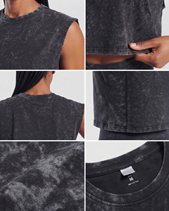 Top corto sin mangas para mujer, con lavado ácido, de punto, cuello redondo, estilo vintage, corte holgado, para gimnasio y entrenamiento - Product Image 6
