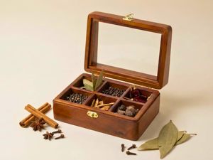 Boîte à épices en bois de qualité supérieure avec cuillère, boîte à masala multi-compartiments, Namak Dani, organisateur d'épices de cuisine, récipient de rangement - Product Image 4