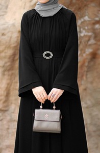Elegant Black Pleated Belted <b>Abaya</b> with Button Front Design | Modern Luxury Modest Fashion for <b>Women</b> - Product Image 3